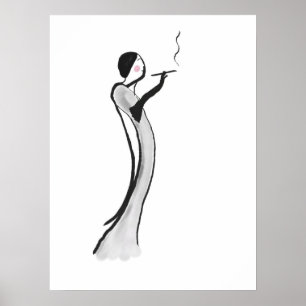 Moda Jazz Age Lady Ilustracion Poster de impresión
