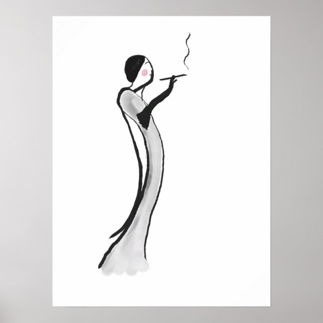 Moda Jazz Age Lady Ilustracion Poster de impresión (Frente)