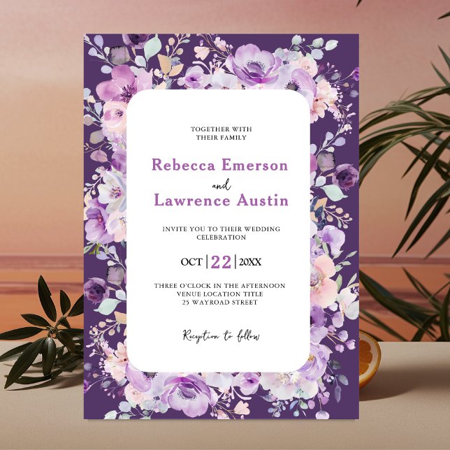 Moda lavanda morada invitación a la boda floral (Subido por el creador)