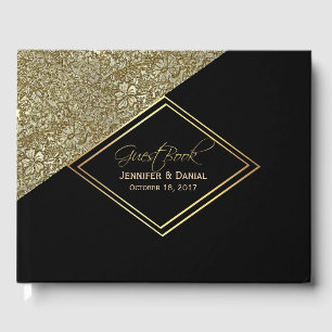 Moda Libro de invitados de Boda negro y oro modern