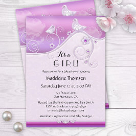 Moda Lilac Floral Bird Invitación Baby Shower