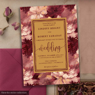 Moda Lux Borgoña Rubor Invitación a la Boda Floral