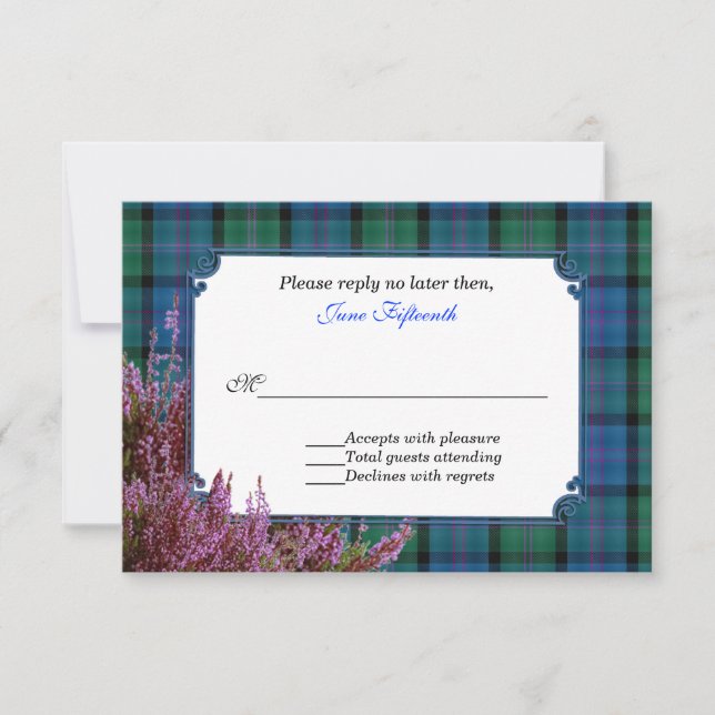 Moda MacThomas Tartan Plaid Heather Wedding RSVP (Anverso)
