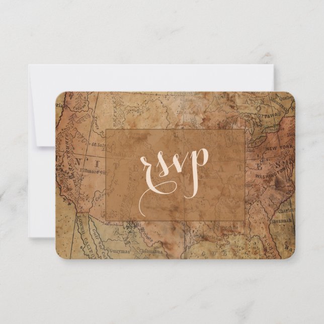 Moda Mapa de Vintage Boda de destino RSVP (Anverso)