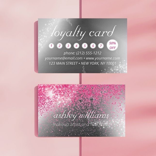 Moda maquillaje rosa brillante y tarjeta de fideli (Subido por el creador)