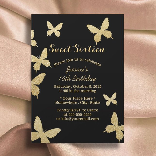 Moda Mariposas de Oro Dulce 16 Invitaciones (Subido por el creador)