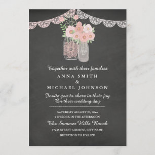 Moda Mason Jar & Chalkboard Wedding Invitación