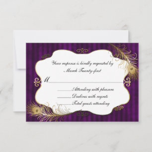 Moda Mave & Golden Peacock Feather Wedding RSVP