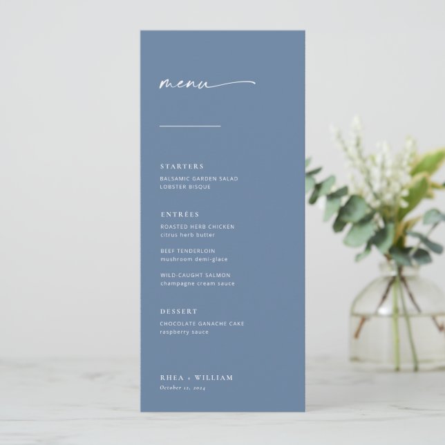 Moda + Menú Boda de guiones moderno sencillo | Azu (Anverso de pie)