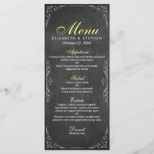 Moda Menú Boda floral de pizarra blanca y negra