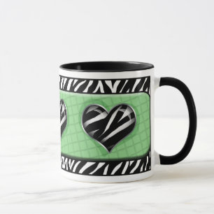 Moda Mi Corazón Verde Zebra Imprimir taza