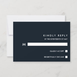 Moda mínima azul oscuro   Typography Wedding RSVP