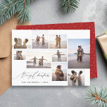 Moda Minimalista 9 Collage de fotos Feliz Navidad<br><div class="desc">Comparte la alegría de la temporada con nuestra tarjeta de 9 Collages de fotos para Navidades. La moda escrita a mano "Feliz Navidad" grava la parte inferior izquierda, mientras un juguetón arreglo de collage de fotos captura tus preciados recuerdos. En el reverso se ve el rojo festivo con puntos blancos...</div>