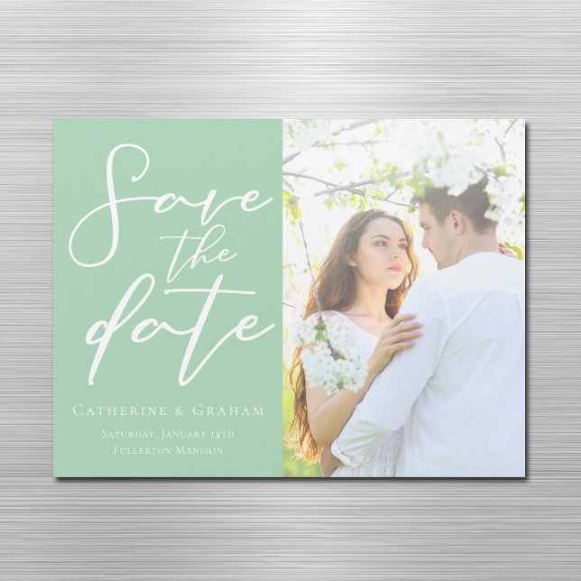 Moda Mint Green Photo Save the Date Magnet Card (Subido por el creador)
