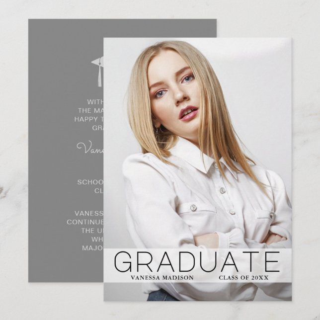 Moda moderna 1 Tarjeta de Invitación para graduado (Anverso / Reverso)