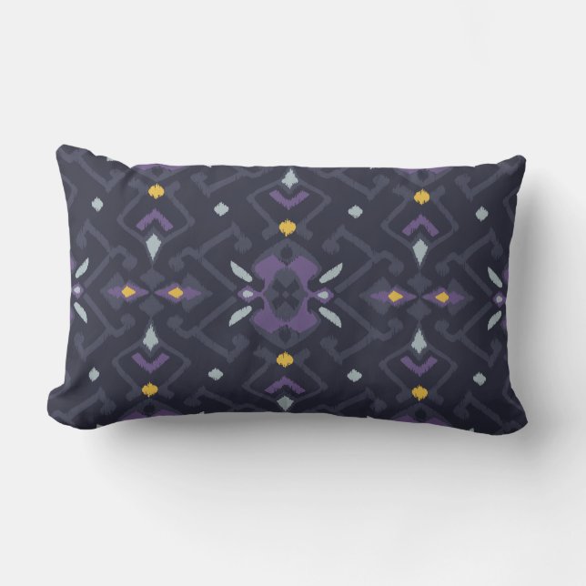 Moda moderna almohada de ikat negro y púrpura (Anverso)