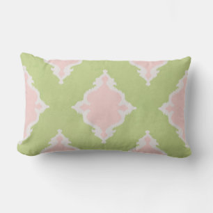 Moda moderna almohada rosa pastel y ikat verde