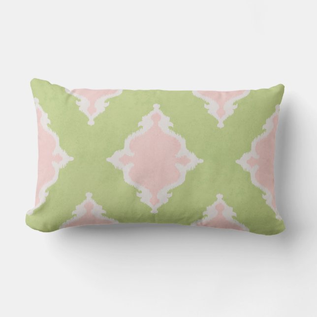 Moda moderna almohada rosa pastel y ikat verde (Anverso)