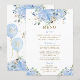 Moda moderna Blue Floral Balloons Menú Baby Shower
