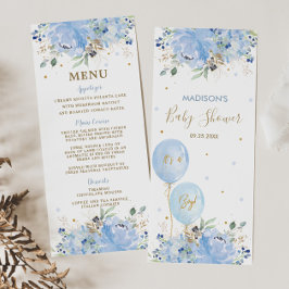 Moda moderna Blue Floral Balloons Menú Baby Shower