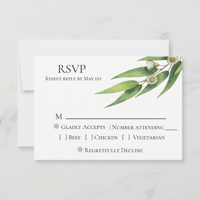 Moda moderna Eucalyptus Wedding RSVP (Anverso)