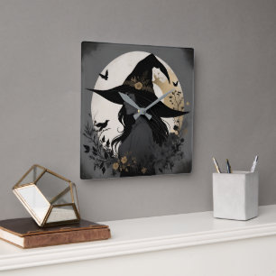 Moda moderna Halloween Bruja Gran reloj de pared