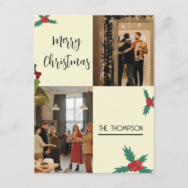 Moda moderna Holly Berries 2 foto Feliz Navidad (Anverso)