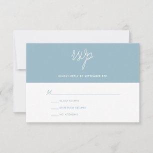 Moda moderna Polvo Boda azul y blanca RSVP
