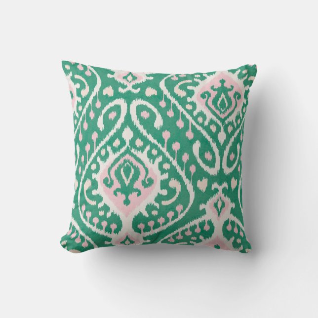 Moda moderna texturizada almohada de ikat verde ro (Anverso)