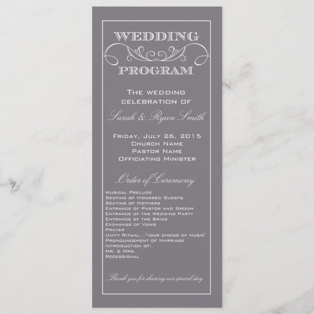Moda Moderno Programa De Boda De Swirl Gris (Anverso)