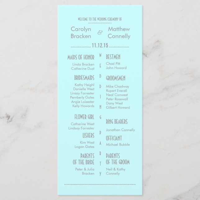 Moda Moderno Programa de Bodas Azules de la Casa d (Anverso)