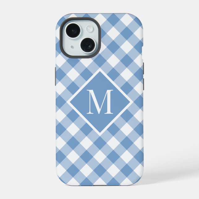Moda Monograma Azul claro Blanco Gingham Check (Reverso )