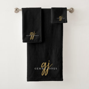 Moda Monograma Gold Script Nombre Negro
