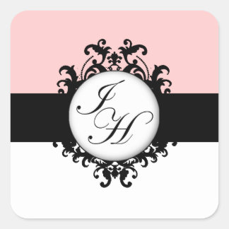 Moda Monogramas negros franceses Etiquetas Damask