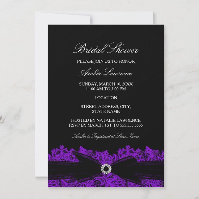 Moda Morado Floral Lace Bridal Shower Invitación (Anverso)