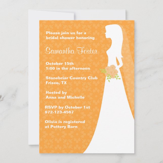 Moda Naranja Bridal Shower Invitación (Anverso)