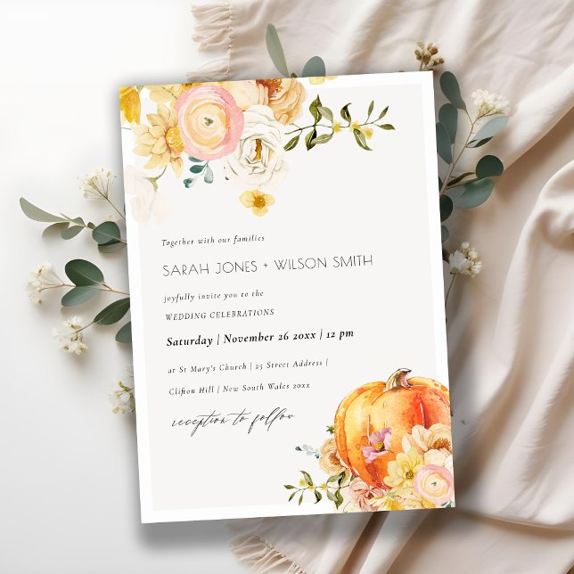 Moda Naranja Floral Invitación a la boda de la cal (Subido por el creador)