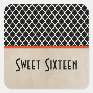 Moda naranja Quatrefoil Sweet 16 Pegatinas