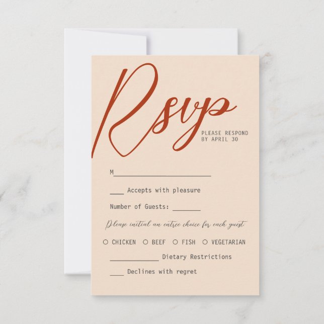 Moda Naranja quemada de Terracota caligrafía RSVP (Reverso)