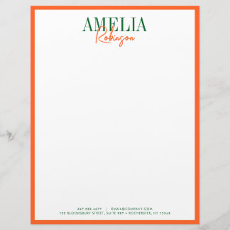 Moda Naranja verde contraste con membrete elegante