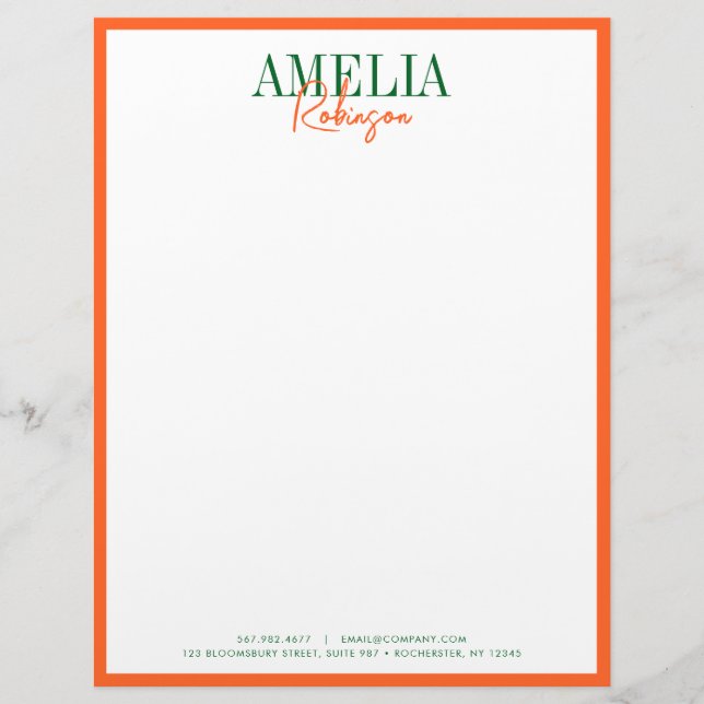 Moda Naranja verde contraste con membrete elegante (Anverso)