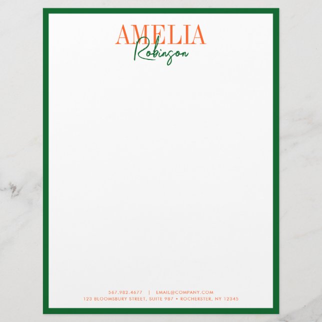 Moda Naranja verde contraste con membrete elegante (Anverso)