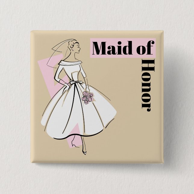 Moda Novia Maid Neutral del botón de honor cuadrad (Anverso)