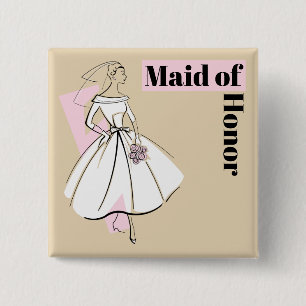 Moda Novia Maid Neutral del botón de honor cuadrad