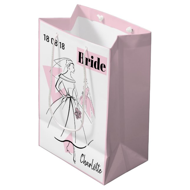 Moda Novia Nombre rosa Fecha bolsa de regalo medio (Angulo Anverso)