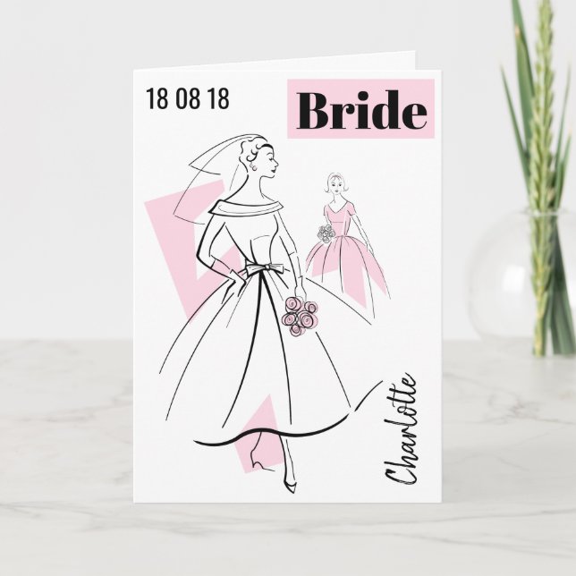 Moda Novia Nombre rosa Fecha de texto tarjeta de s (Anverso)