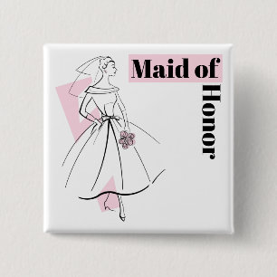 Moda Novia Pink Maid of Honor botón cuadrado