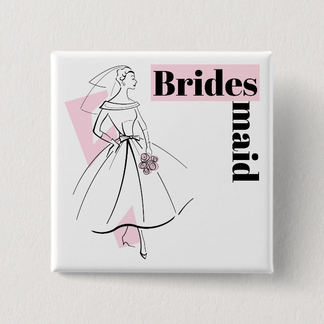 Moda Novia Rosa Bridesmaid botón cuadrado (Anverso)