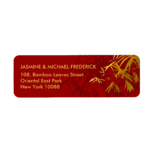 Moda oriental Bambú deja etiqueta de dirección roj