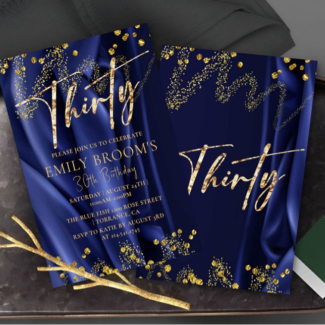 Moda Oro 30 cumpleaños Invitación Royal Blue (Subido por el creador)